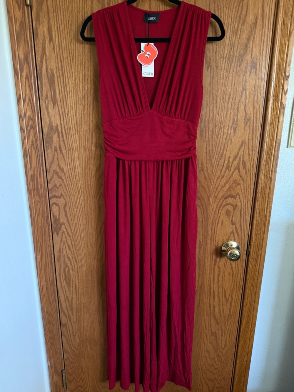 Cider Red Ribbed Pantsuit Wide Leg Deep V-Neck Sleeveless Women's Size Med NWT
